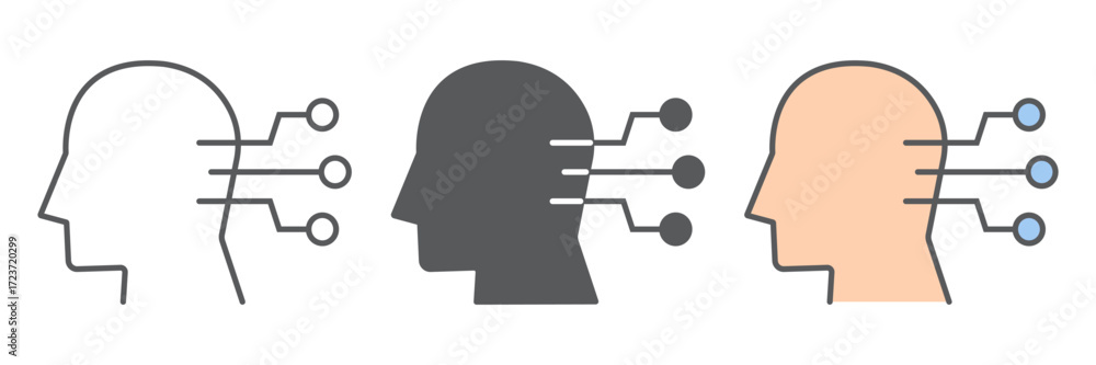 Aufkleber neural interface line and glyph icon, technology and network, human head connection sign, vector gra