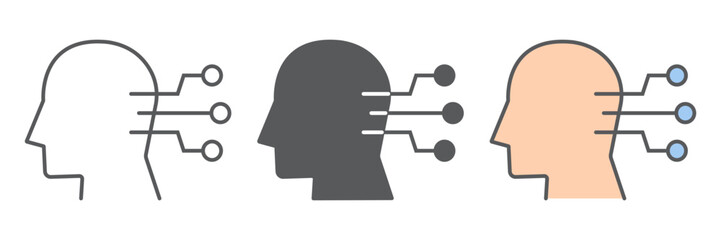Neural interface line and glyph icon, technology and network, human head connection sign, vector graphics, a linear pattern on a white background, eps 10.