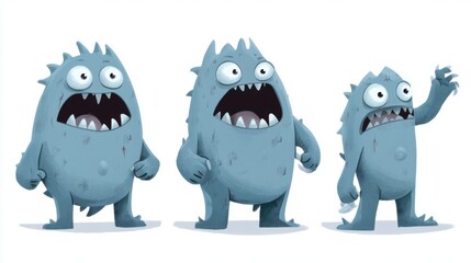 Fototapeta premium Cartoon Blue Monsters Group Animated Characters on White Background