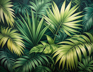 Palm tree leaves pattern - nature, power of green, jungle, exotic leaves