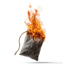 A tea bag bursts into flames