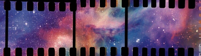 Colorful space nebula on film strip