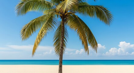 Palm Tree on Tropical Beach Paradise.