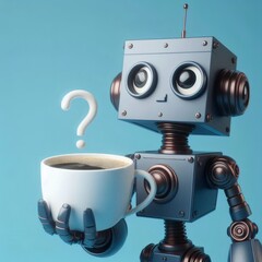 robot coffee mug angular awkward beverage drink holding humanoid unnatural