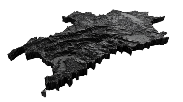 Detailed topographic map of a mountainous region isolated on transparent background