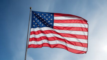 Obraz premium American flag waving in the wind against a clear blue sky