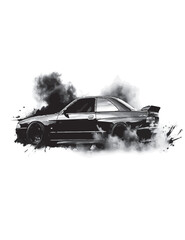 black and white JDM car vector isolated white background