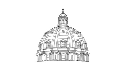 Fototapeta premium Architectural dome line art with minimalist white background illustration