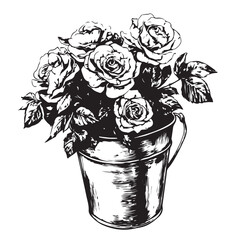 drawing_of_rose on the pot_one_color_logo_black_and_white