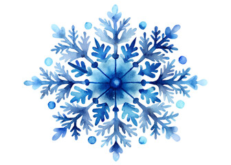 Watercolor snowflake isolated on transparent background, a beautiful and detailed illustration for winter and holiday designs