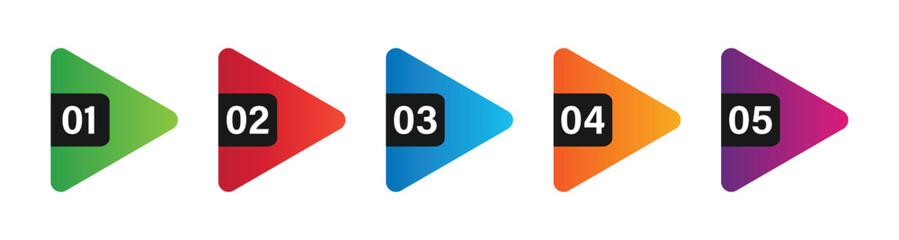 Bullet point with numbers. Colourful 1 to 5 number flag. Transparent vector and PNG
