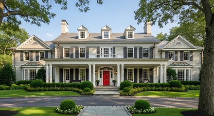 Obraz premium Elegant Colonial Style House with Lush Landscaping.