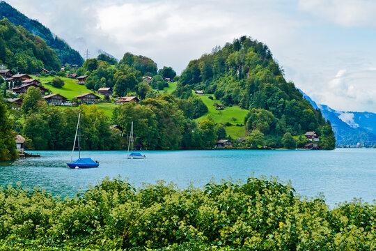 Beautiful lake Brienz Iseltwald Switzerland 