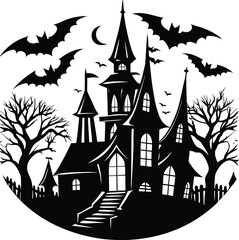 halloween towering spires and crooked chimney