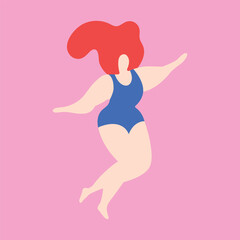 Body Positive Woman Girl in Minimalist Lingerie or Swimwear, Confident Female Beauty and Self-Love Concept, Natural Curves, Minimalism Style