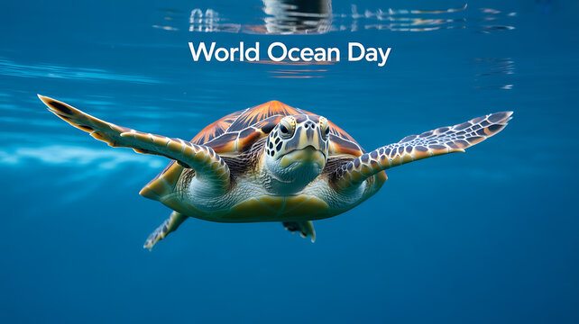 Sea turtle swimming underwater on World Ocean Day
