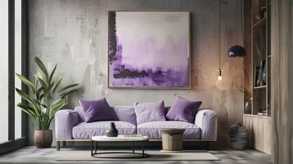 Purple modern living room interior