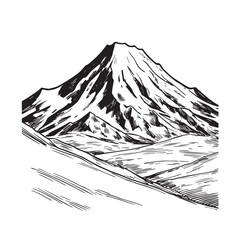 Black and White Mountain Illustration Image in Minimalist Line Art Style, Clean and Elegant Design