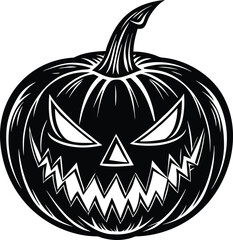 Halloween silhouettes black icon and character vector art of, a spooky jackolantern with a carved face, perfect for halloween, evokes the spirit of autumn and the thrill of a scary night celebration