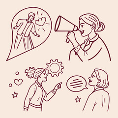 Illustration of women sharing ideas and communicating with each other