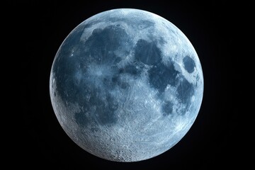 Fototapeta premium A detailed close-up of a serene, bluish moon against a pitch-black backdrop. Its craters and surface texture are clearly visible