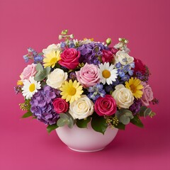 A Beautiful Assortment of Fresh Flowers in a Pink Vase A Symphony of Spring Blooms