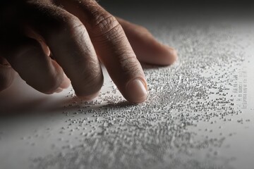 Finger tracing through scattered white powder on a surface.