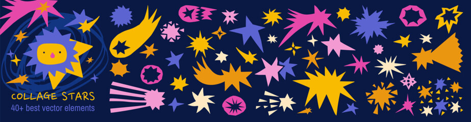 Irregular star shape collage with abstract paper cut starburst elements in a set.