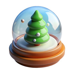 A delightful 3d snow globe featuring a charming green christmas tree inside, isolated on transparent background, evoking the magic of the holiday season