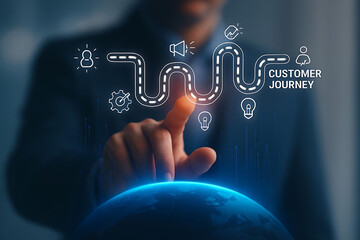 Customer journey, marketing and customer behavior analysis concept. Understanding the customer journey to improve their overall customer experience and increase loyalty. Marketing strategic planning..
