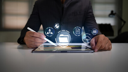 Cloud storage, analytics, and document management concept