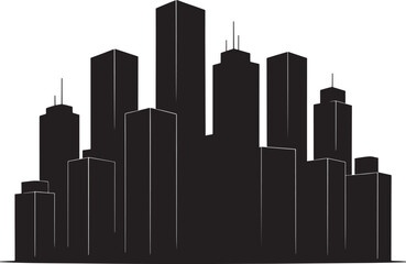 Obraz premium Black silhouette of a city skyline with tall buildings Keywords: city, skyline, silhouette, buildings