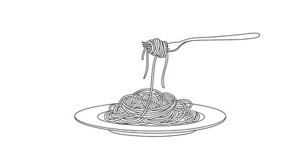 Simple Spaghetti Drawing: Fork with Noodles on a Plate.