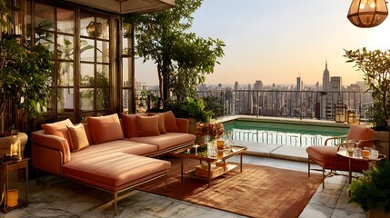 Modern Rooftop Terrace with Pool and City View