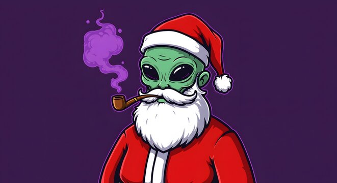 Alien santa smoking pipe