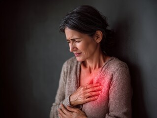 Elderly Woman Suffering Chest Pain Heart Attack and Cardiac Health Concept