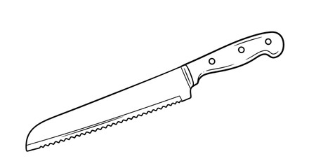 Serrated bread knife black and white isolated line art