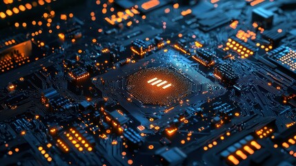 Intricate circuit board close up technology electronics and digital design
