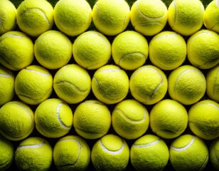 top down view of yellow tennis balls pattern background