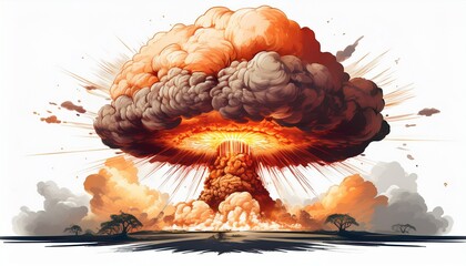 atomic explosion nuclear mushroom blust on white background