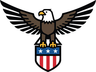 Patriotic Bald Eagle Emblem with American Shield