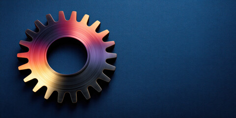 Colorful metal gear on blue surface food tech inspired industrial design with warm mood