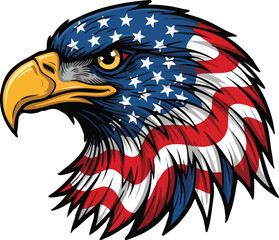 Patriotic Bald Eagle Head with American Flag - USA Symbol Vector Illustration