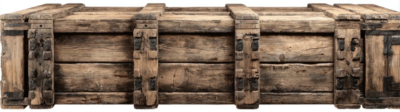 Aged wooden crate with metal fasteners