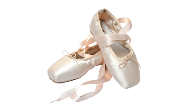 ballet pointe shoes with ribbons isolated on transparent background