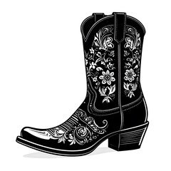 Black and white floral cowboy boot