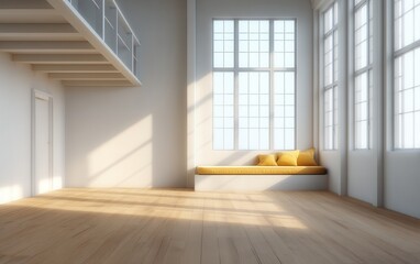 Obraz premium Minimalist Loft With Sunny Large Windows