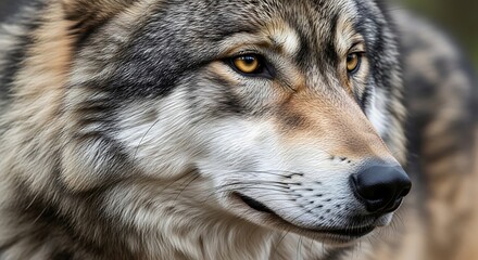 Majestic Gray Wolf Close Up Portrait.