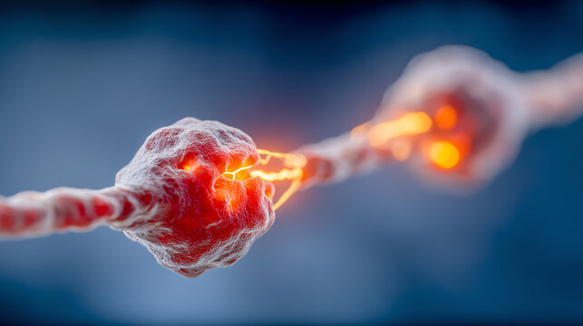 Close-up view of neurons transmitting electrical signals, showcasing the beauty of biological communication and neural connections.