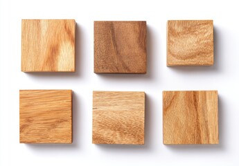 Six square wooden blocks of varying tones